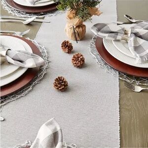 Design Imports Cotton Basic Ribbed Table Runner 72” x 13” Gray New Without Tags